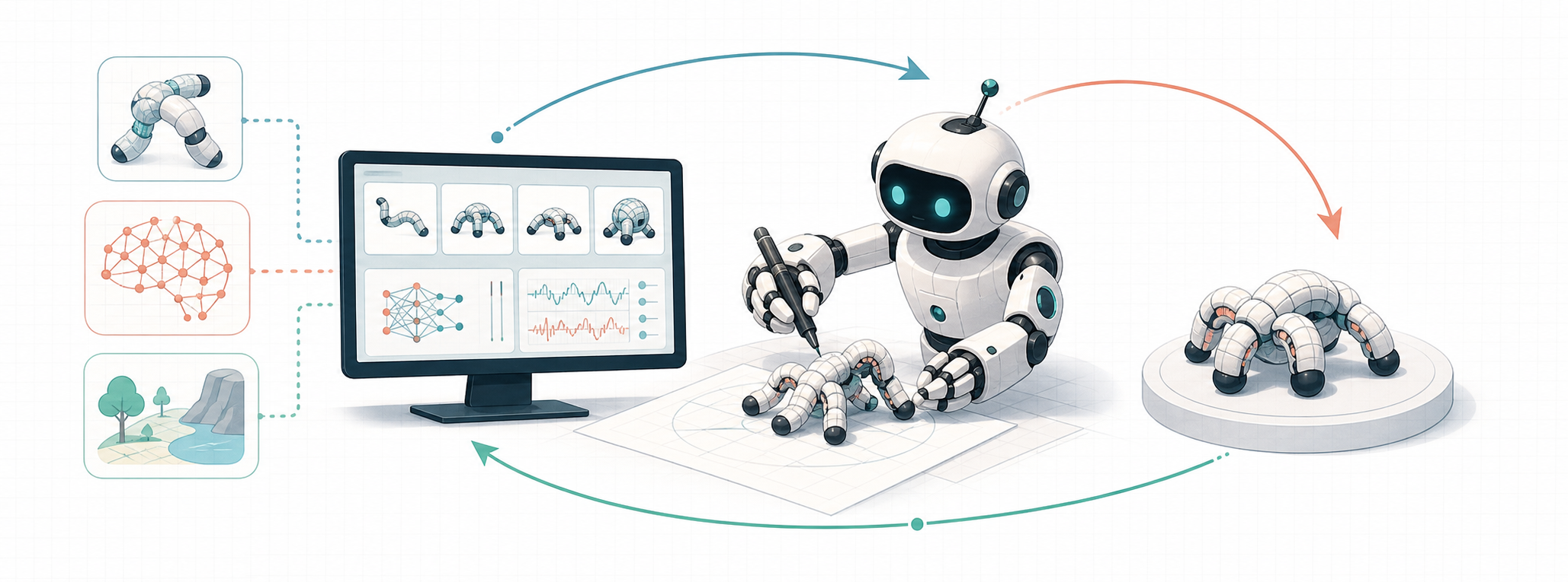 Cartoon illustration of a robot design loop